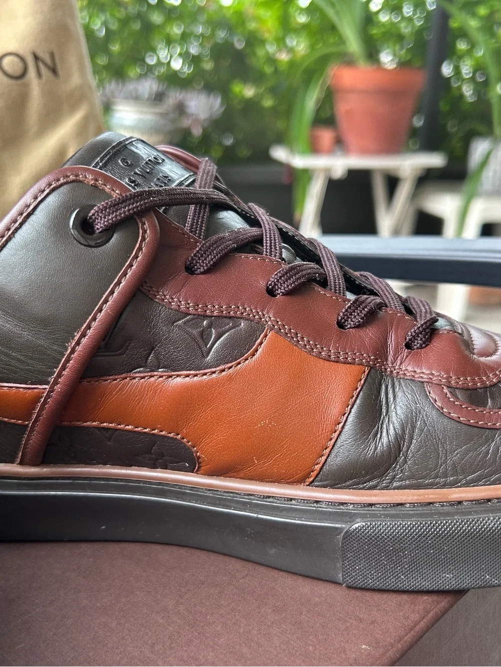 Louis Vuitton Men's vintage Leather Sneakers in Burgundy and Brown